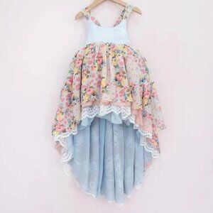 Pleiades Design floral Eliza dress Blue Hi Low Fit Size 9Y